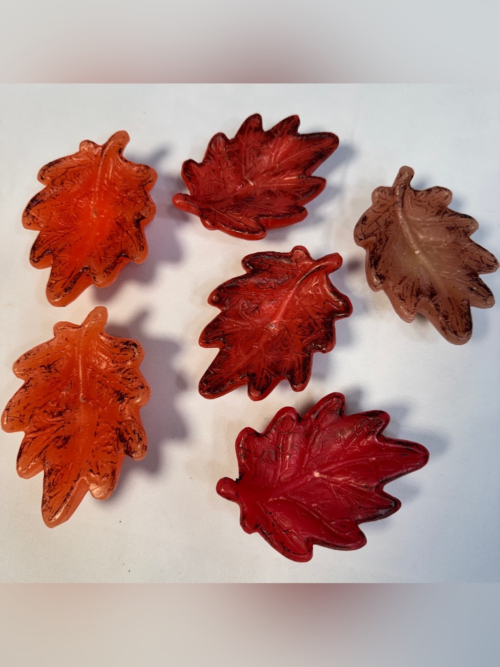 Fall Leaves Leaf Shaped Candles Set of 6 Red Rust Brown Thanksgiving Home Decor